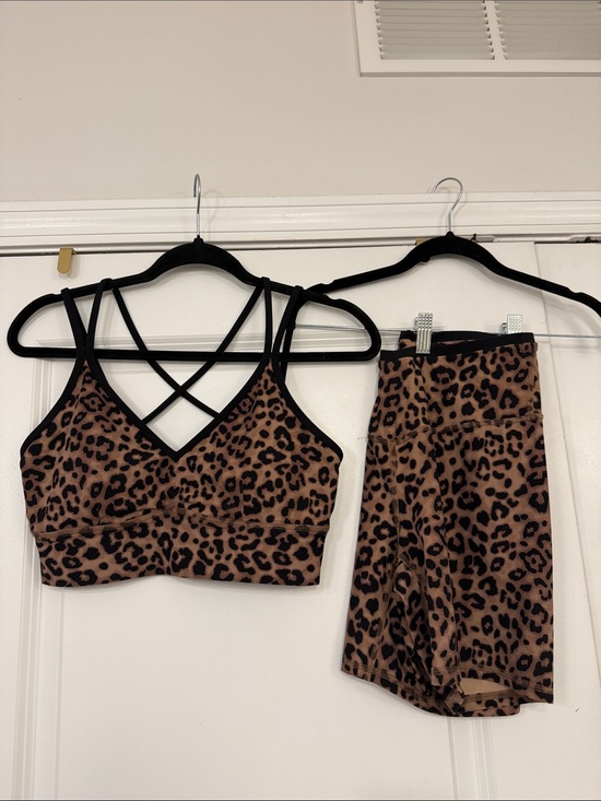 JoyLab Pants - SET- Leopard Print Bralette and Shorts Set - Brown medium!